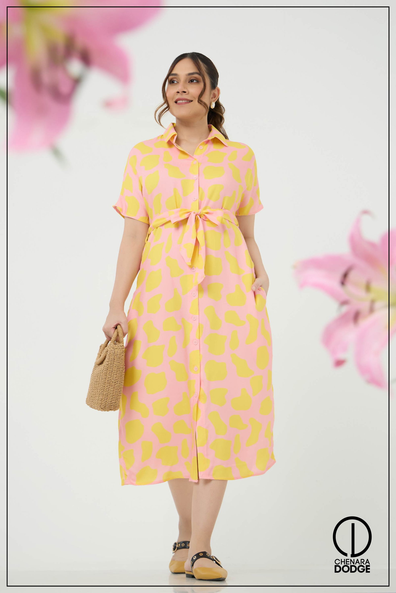 Women Red Check Wrap Tie-Up Midi Dress